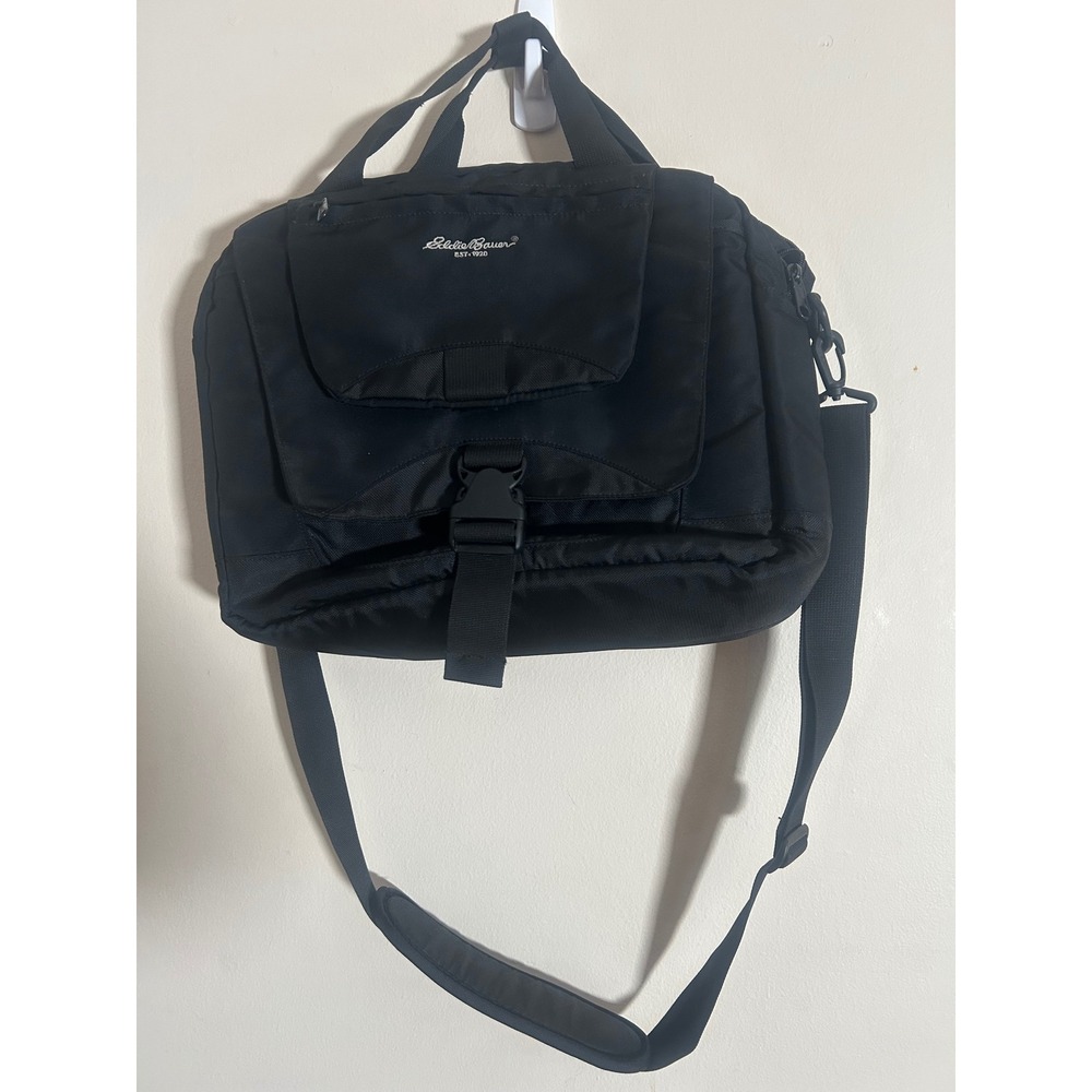 Eddie Bauer Black Nylon Messenger Bag Laptop Briefcase Shoulder‎ Travel Bag